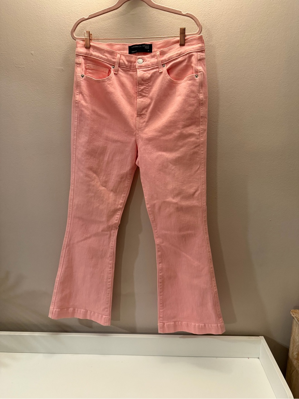 Veronica Beard Jeans Pink High Rise Flare Jeans Size 31 Made in LA